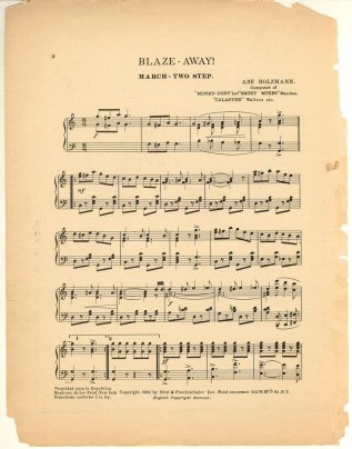"Blaze Away! March" by Abe Holzmann, written in military march format