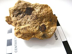 Iron rusting in pyrite cubes