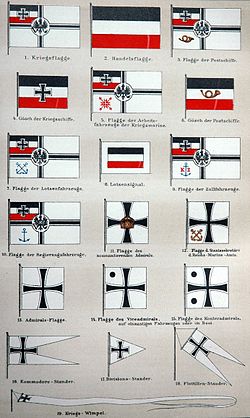 Flags of the Imperial Navy, based on the naval flags of the North German Confederation