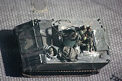 A Lebanese APC in Beirut, on May 9, during the unrest