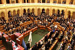 United Nations conference in the assembly hall of the House of Magnates in the Hungarian Parliament Building