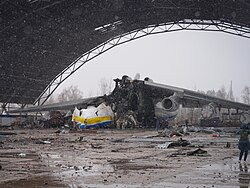 The Antonov An-225 Mriya, the largest aircraft ever built, was destroyed during the Battle of Antonov Airport.