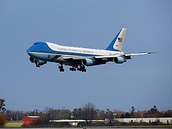SAM 29000, one of two VC-25As used as Air Force One, approaching Dayton International Airport in October 2012.