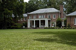 A lawn in front of a building