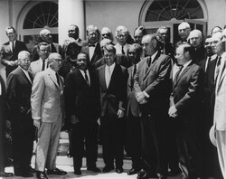 Vice President Johnson and Attorney General Robert Kennedy meeting with civil rights leaders at the White House on June 22, 1963