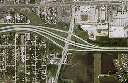 A typical diamond interchange, located at the junction of Florida State Road 435 and the Spessard L. Holland East–West Expressway28°32′56.3″N 81°27′25.9″W﻿ / ﻿28.548972°N 81.457194°W