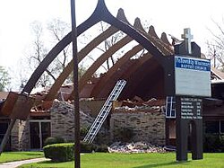 Church in Beaumont with roof ripped off by Hurricane Rita.