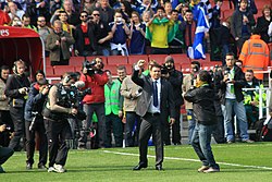 Ronaldo greets fans at the Emirates Stadium in London in March 2011, one month after announcing his retirement