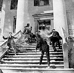 Snowball fight on the steps of the Florida State Capitol in Tallahassee on February 10, 1899