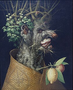 Giuseppe Arcimboldo, Winter, 1573. The concept of the "Tree-man", the hybrid organism, as well as the engorged fruit, all bear hallmarks of Bosch's Garden.