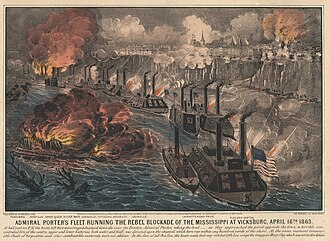 Grant's successful gamble: Porter's gunboats night ran the Confederate gauntlet at Vicksburg on the Mississippi River.