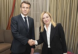 Macron with Italian Prime Minister Giorgia Meloni in October 2022