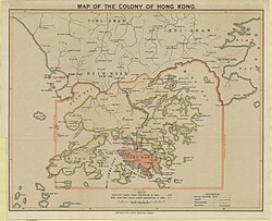 1900 map of Hong Kong and Kowloon with the New Territories acquired by the British in 1898