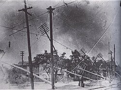 A series of downed utility poles in New Orleans after the hurricane