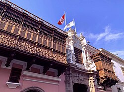 Palacio de Torre Tagle and its iconic balconies seen throughout Lima and other cities of the Viceroyalty, constructed in 1735.