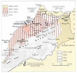 Map depicting the staged French pacification of Morocco through to 1934
