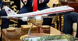 A model of the new Air Force One at the Oval Office