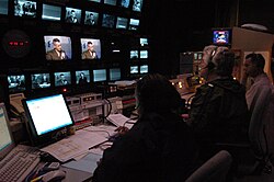 Behind the scenes at The NewsHour, during a Gen. Peter Pace interview on November 7, 2005