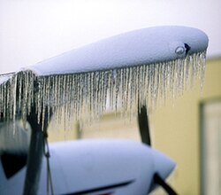 Ice on aircraft wing