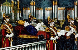 Illustration of the funeral of Pius IX at Saint Peter's Basilica, published by Currier and Ives in 1878