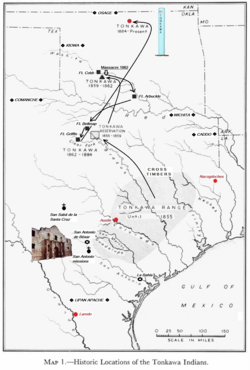 The way from Texas to Tonkawa Tribal Reserve, Oklahoma