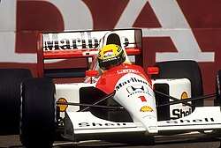 Ayrton Senna driving during the 1991 United States Grand Prix