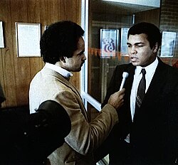 Ali being interviewed by WBAL-TV's Curt Anderson in Baltimore, 1978