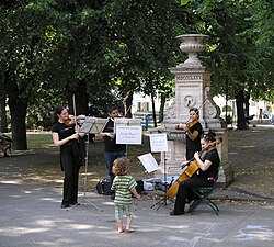 A string quartet performing for the Mozart Year 2006 in Vienna