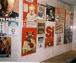 Political posters in an exhibition, celebrating 20 years of the Spanish Constitution of 1978