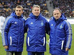 Ballon d'Or winners (left to right) Andriy Shevchenko of Ukraine, and Soviet-era winners Oleg Blokhin and Igor Belanov.