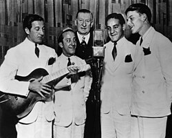Sinatra (far right) with the Hoboken Four on Major Bowes' Amateur Hour in 1935