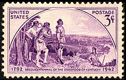 In 1942 the U.S. Post Office issued a postage stamp commemorating the 150th anniversary of Kentucky statehood, a 3-cent 1942 issue
