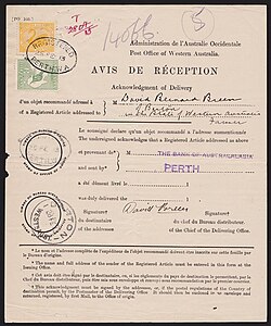 Internal use of AR in 1913 from Perth to Barton, Western Australia.
