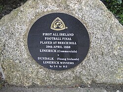 Plaque commemorating the match close to Beech Hill, Dublin