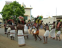 Hindu devotees engaging in Kavadi at a temple in Vavuniya