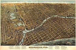Illustrated map of Milwaukee in 1872