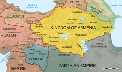 Map of Armenia and the Roman client states in eastern Asia Minor, ca. 50 AD, before the Roman–Parthian War and the annexation of the client kingdoms into the Empire