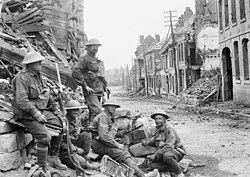 1 September 1918, Péronne, Somme. A machine gun position established by the Australian 54th Battalion during its attack on German forces in the town