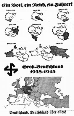 Map showing Nazi German plans, given to Sudeten Germans by Konrad Henlein during the Sudeten Crisis as part of an encouragement/intimidation process. Re-published in the British socialist newspaper Daily Worker (the Communist Party newspaper) on 29 October 1938.