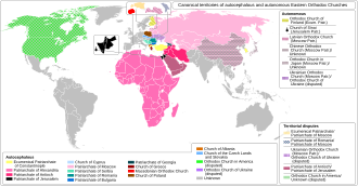 World jurisdictions of Eastern Orthodox churches as of 2022.