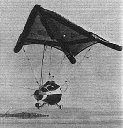 United States Gemini tested the use of a Rogallo wing rather than a parachute. August 1964.