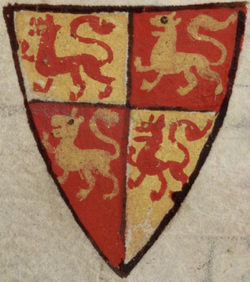 The coat of arms of Llywelyn ap Gruffudd,[2] the last Welsh Prince of Wales, depicted in the Chronica Majora.