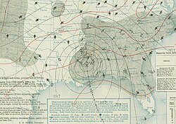 Weather map of the hurricane over land on September 30