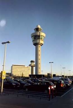 Air traffic control towers at Amsterdam Airport.