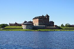 The historical Häme Castle in Hämeenlinna is located close to the Lake Vanajavesi.[224]
