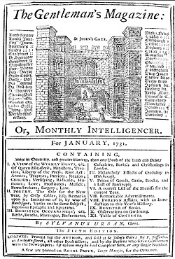 Front page of The Gentleman's Magazine, January 1731