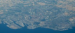 A view of Malmö from a plane window, August 2015