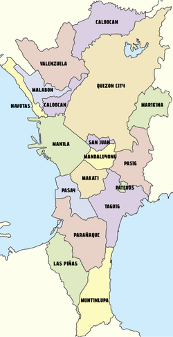 Map of Metro Manila with NAMRIA-drawn boundaries.