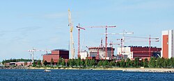 Olkiluoto 3 under construction in 2009. It was the first EPR, a modernized PWR design, to start construction.