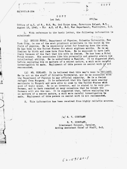 Army Intelligence report on Enrico Fermi and Leo Szilard